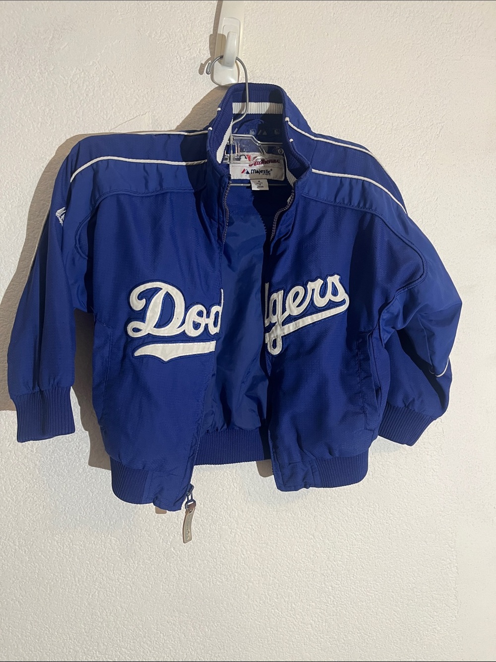 Majestic Dodgers Kids Royal Blue Bomber Jacket with White Script